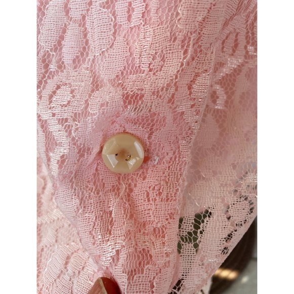 Vintage 1950s Pink Floral Lace Bed Jacket Robe - Picture 8 of 16